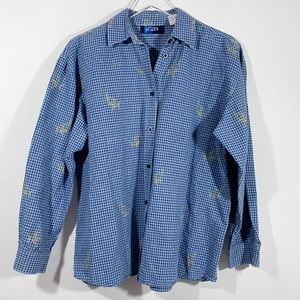 Wrangler Blues button down blue gingham shirt horse print Wild West size Large
